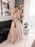 A Line Tulle Long Sleeves Applique Scoop Prom Dresses LBQ3365